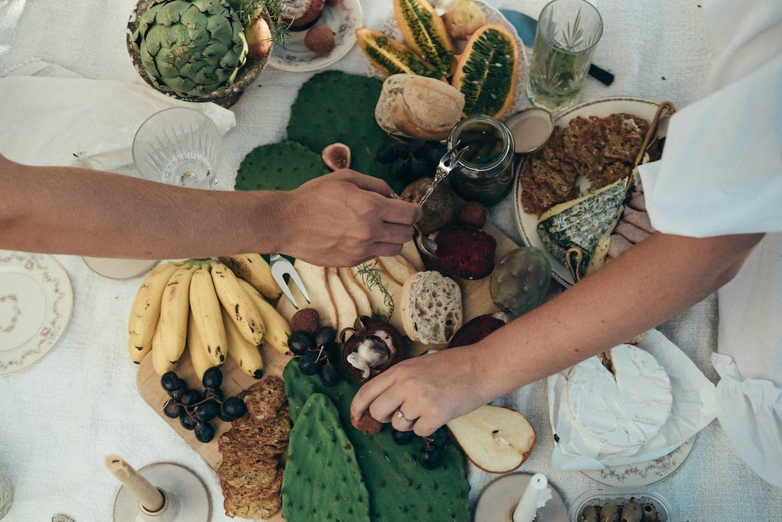 Indoor picnic full of various foods