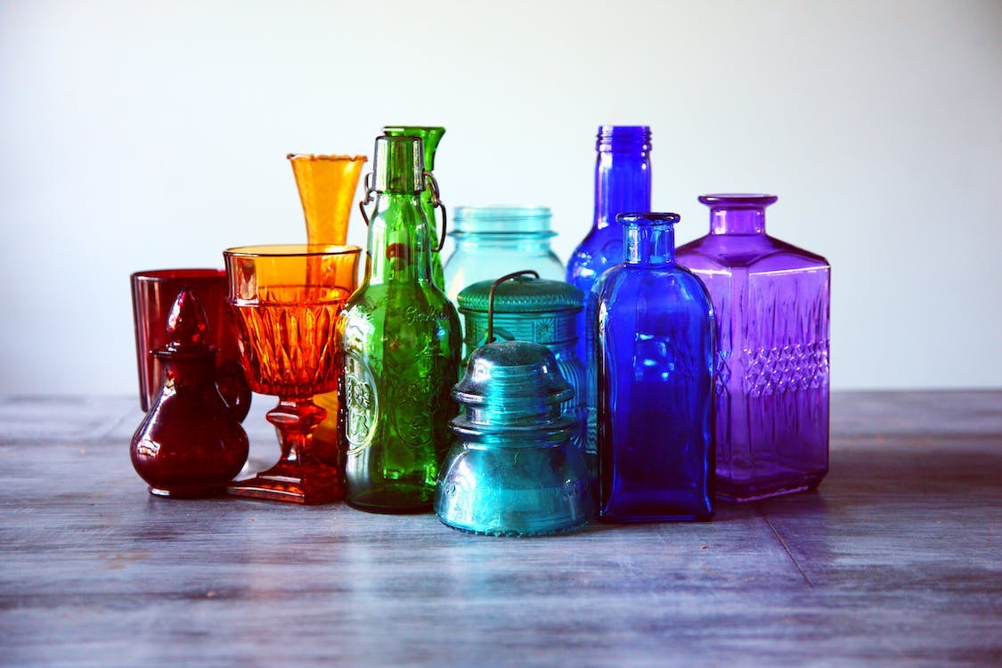 Several colorful bottles and jars